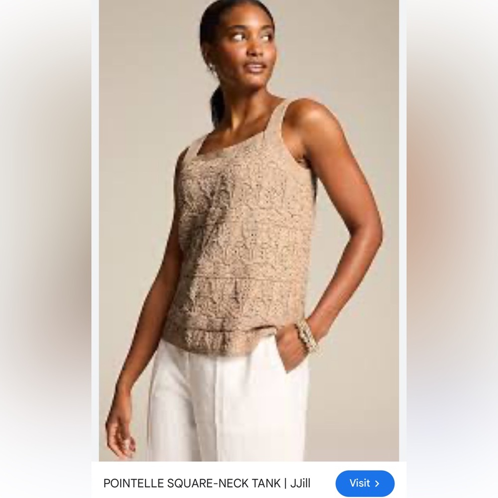 J.Jill Pointelle Square-Neck Tank Top Women Sz Med Tan Neutral Sleeveless Casual
